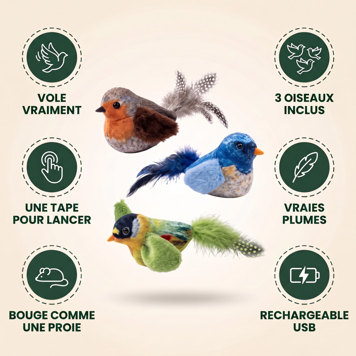 Oiseau volant interactif pour chat