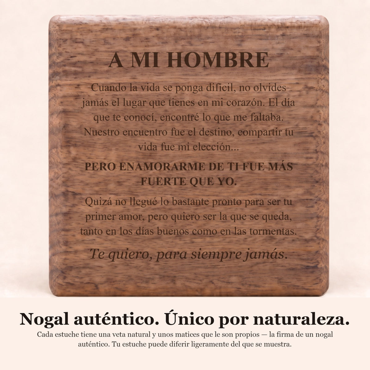 Pulsera de cuero personalizada «A mi hombre» y estuche de nogal grabado