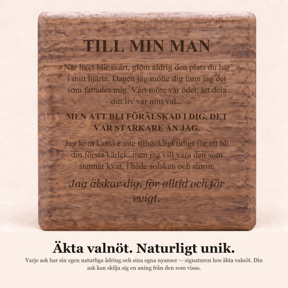 Personligt läderarmband «Till min man» & graverad valnötsask