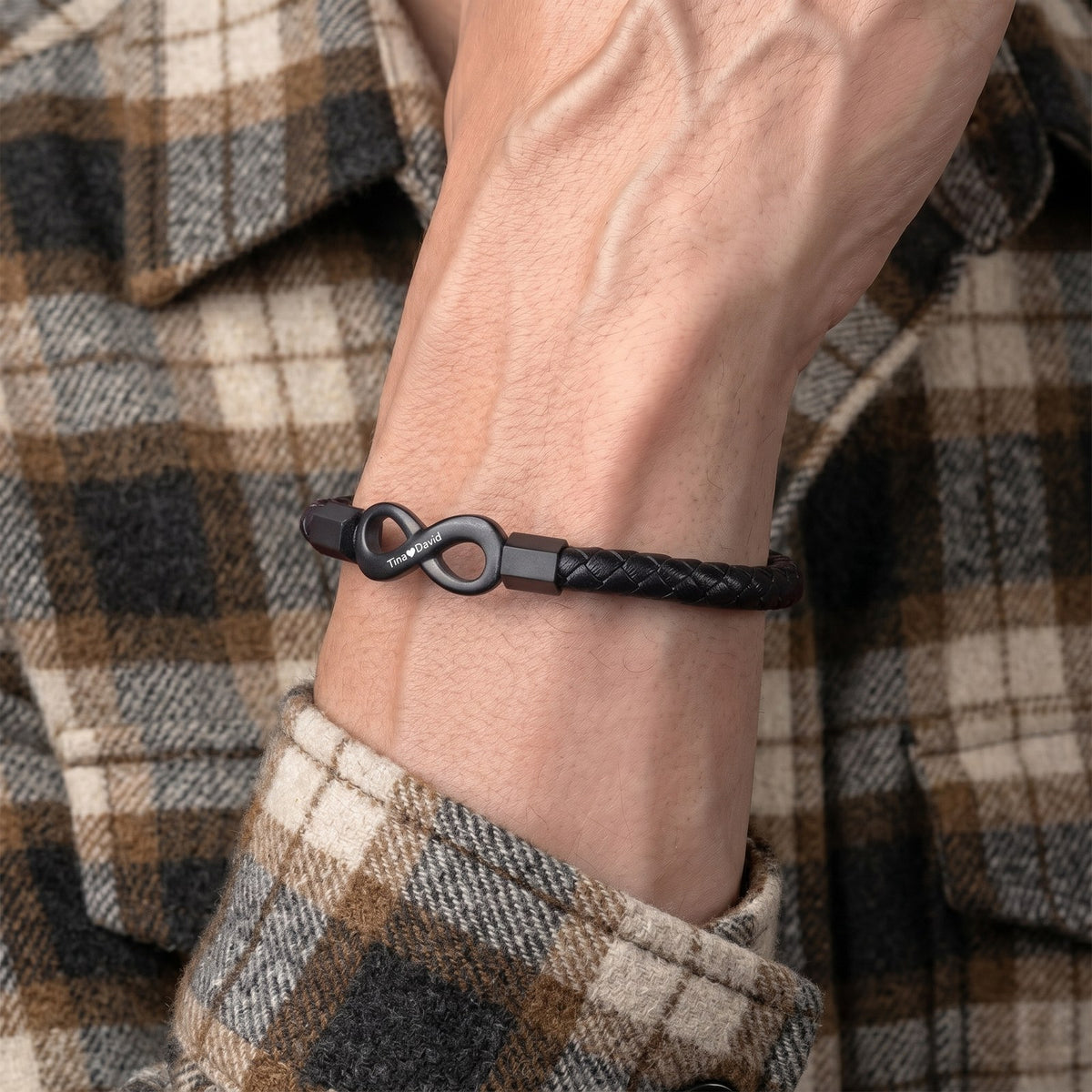 Personligt läderarmband «Till min man» & graverad valnötsask