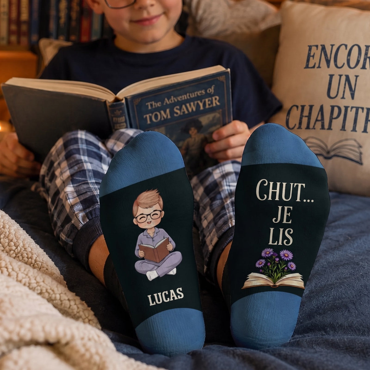 Chaussettes personnalisées « Chut… je lis » – Cadeau pour les amoureuses des livres