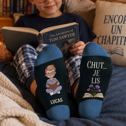 Chaussettes personnalisées « Chut… je lis » – Cadeau pour les amoureuses des livres