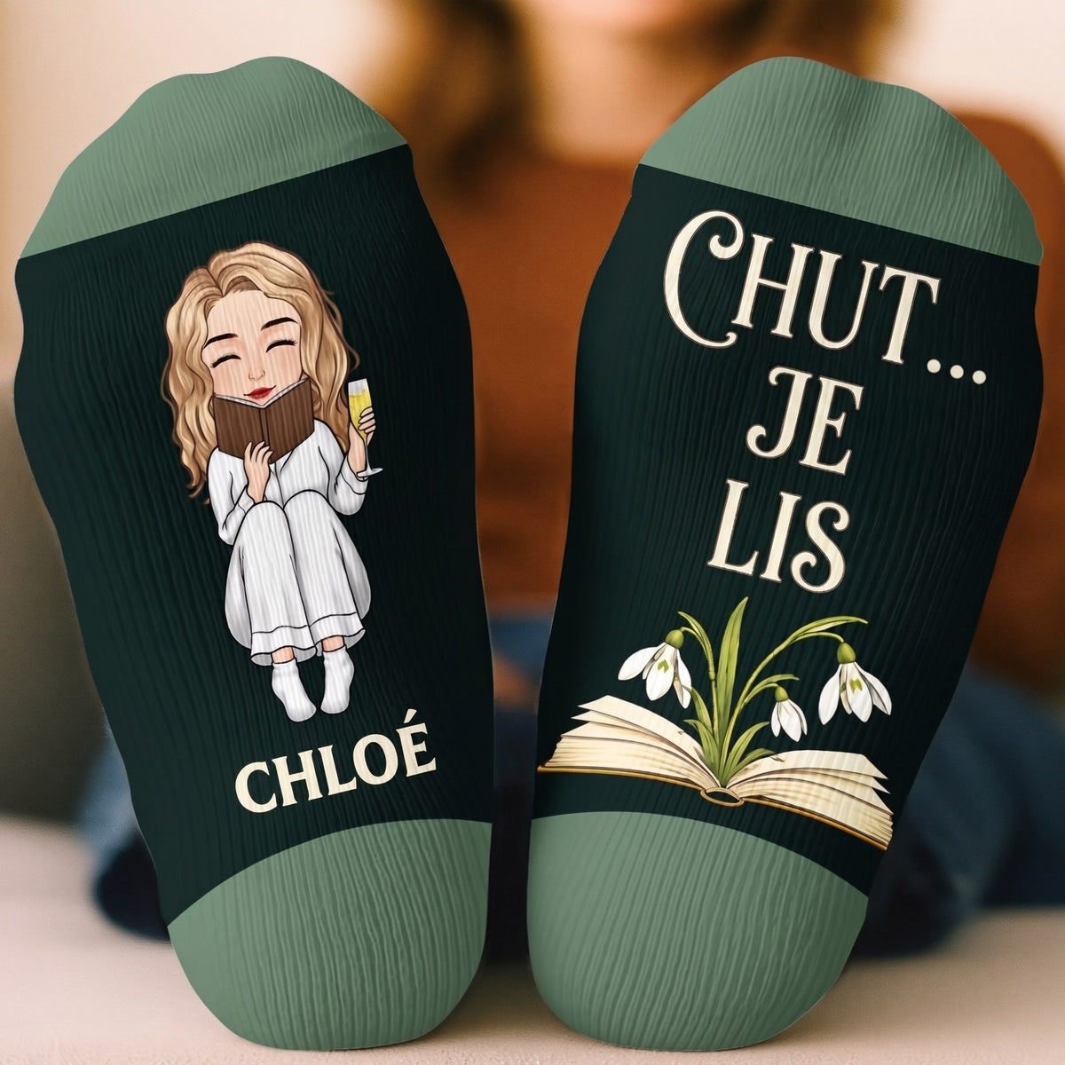 Chaussettes personnalisées « Chut… je lis » – Cadeau pour les amoureuses des livres