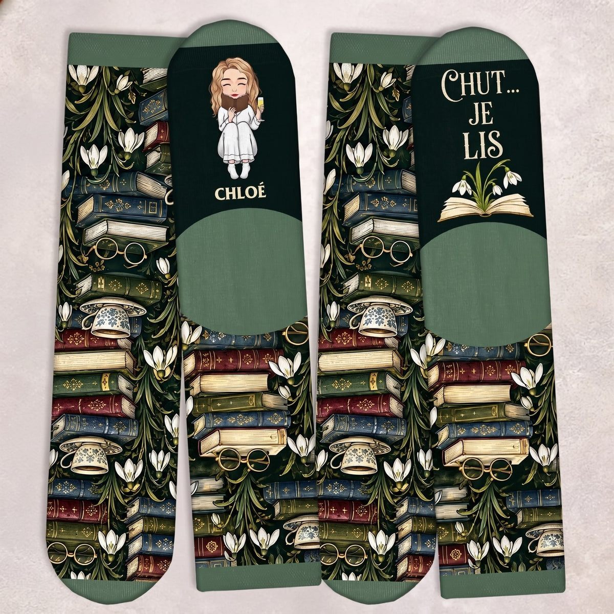 Chaussettes personnalisées « Chut… je lis » – Cadeau pour les amoureuses des livres