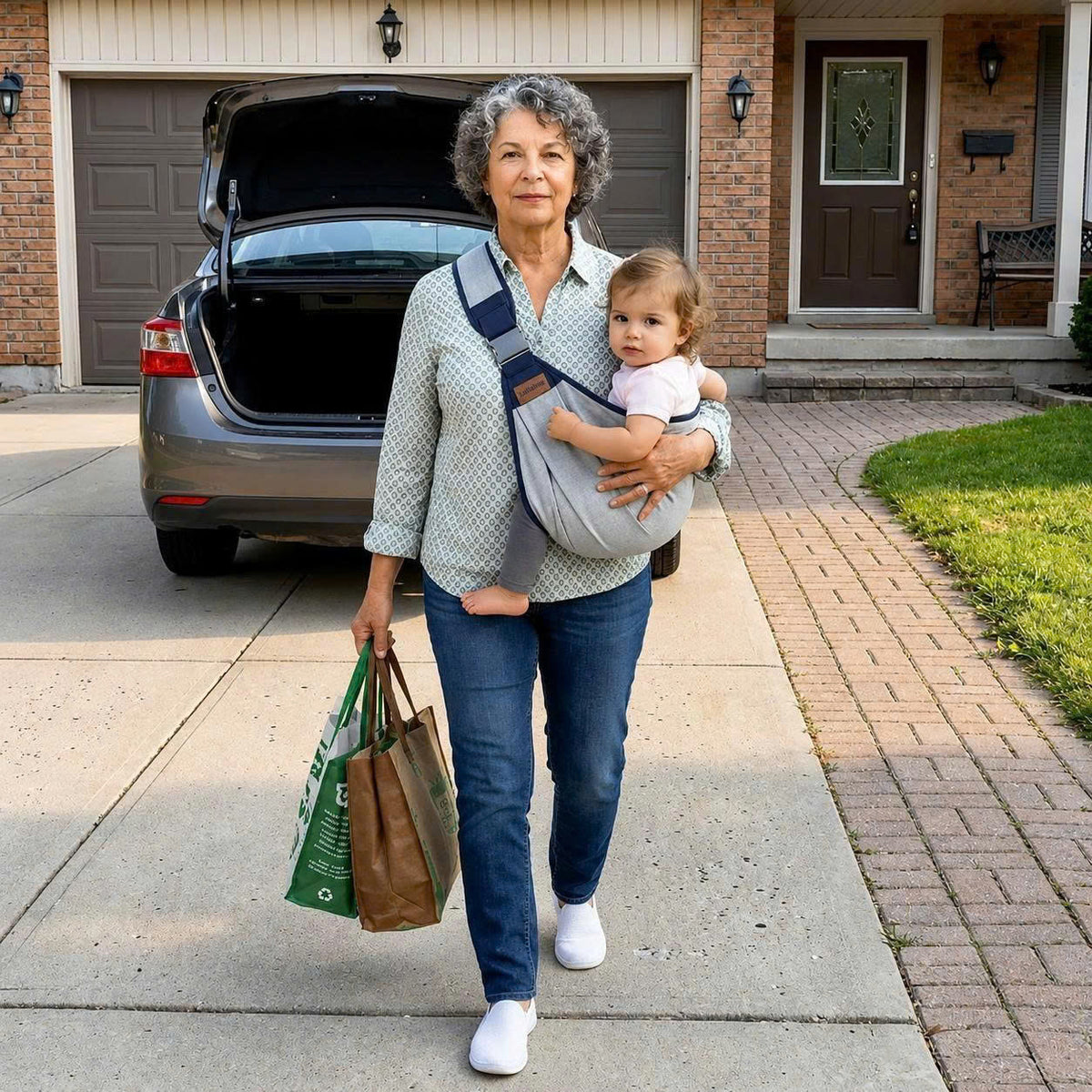 Photos de clients : grands-parents portant le porte-bébé